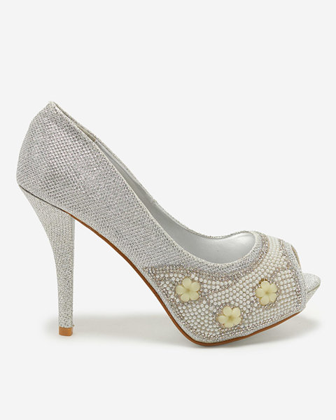 Silver women's pumps on a high heel Christyn - Footwear
