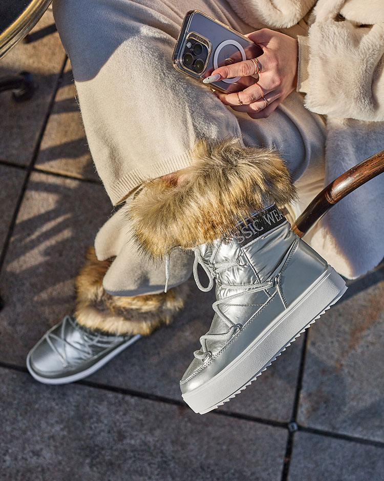 Silver women's slip-on snow boots with fur Lilitsa- Footwear