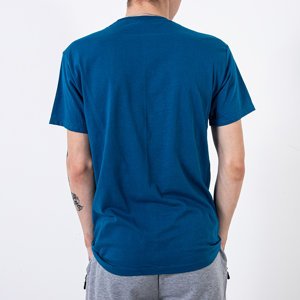 Turquoise cotton t-shirt for men with the inscription - Clothing