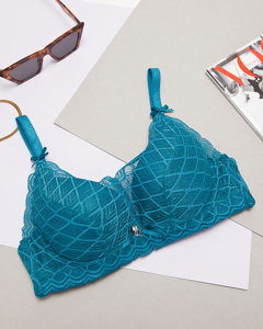 Turquoise ladies padded bra with lace - Underwear