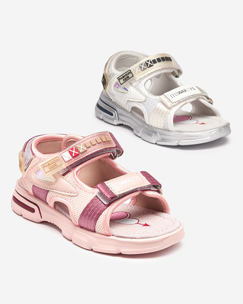 White and silver children's sandals with Velcro Mepoti - Footwear