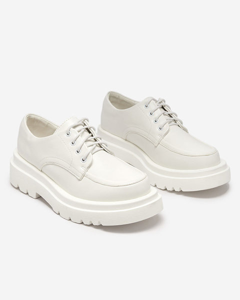 White women's eco-leather low shoes with Gerin lacing - Footwear
