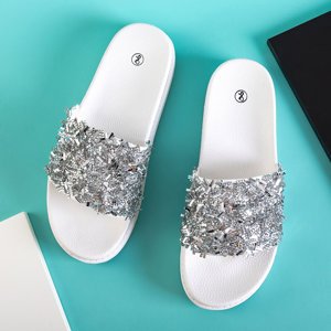 White women's slippers with cubic zirconias Onesti - Footwear