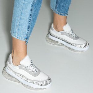 White women's sports shoes with a snake skin insert Vina - Footwear