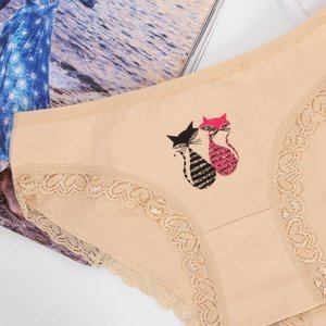 Women's Beige Briefs with Lace Printed 3 / pack - Underwear