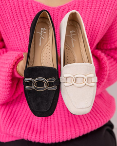 Women's Cream Loafers with Olly Decoration - Footwear