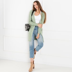 Women's Green Tied Cardigan with Pockets - Clothing