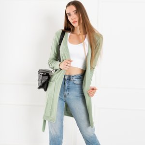 Women's Green Tied Cardigan with Pockets - Clothing