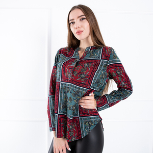 Women's Red Floral Blouse - Clothing