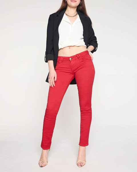 Women's Red Low Waist Pants- Clothing