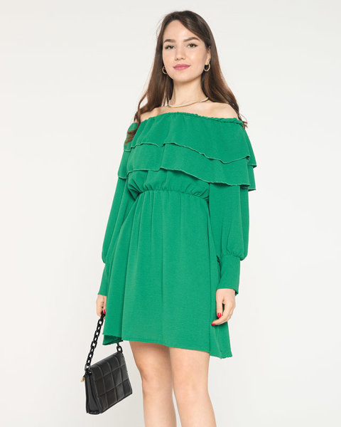Women's Short Green Ruffle Dress- Clothing
