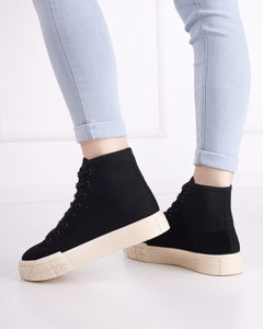 Women's black ankle sneakers with a thicker sole from Saserra - Footwear