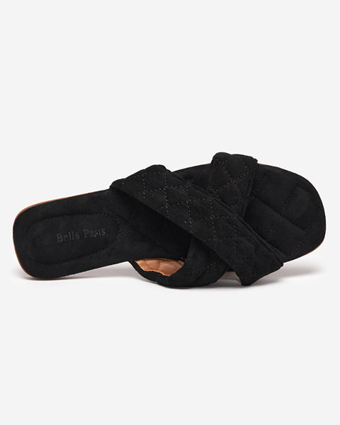 Women's black eco-suede flat sandals by Delime - Shoes