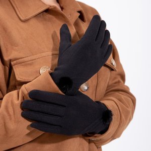 Women's black gloves with a pompom - Accessories