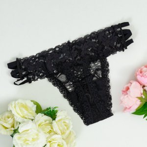 Women's black lace thong with straps - Underwear