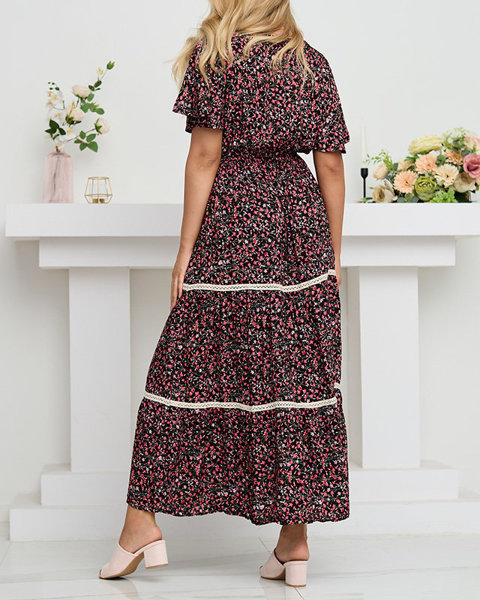Women's black long summer dress with flowers - Clothing
