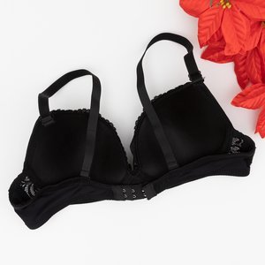 Women's black plain bra with lace inserts - Underwear