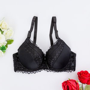 Women's black plain bra with lace inserts - Underwear