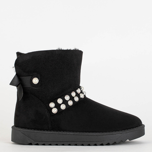 Women's black snow boots with a ribbon Himini - Footwear