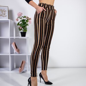 Women's black striped fabric treggings - Clothing