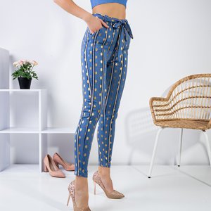 Women's blue pants with colorful stripes - Clothing