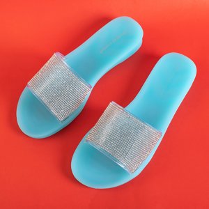 Women's blue rubber slippers with cubic zirconia Niamh - Footwear