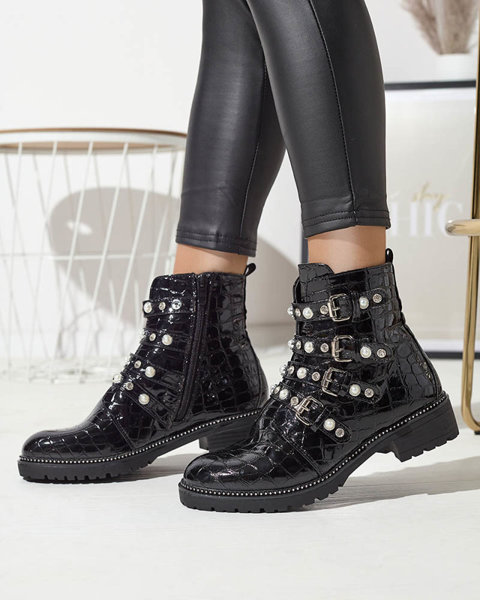 Women's boots with pearl straps in black Miaretto- Footwear