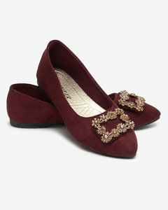 Women's burgundy eco-suede ballerinas with Linselisa ornament - Shoes