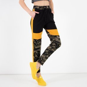 Women's camo sweatpants with yellow inserts - Clothing