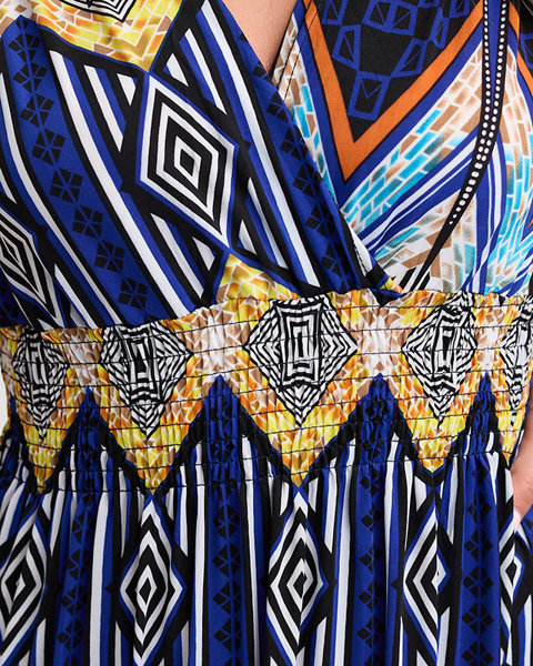 Women's cobalt maxi dress with a geometric print - Clothing