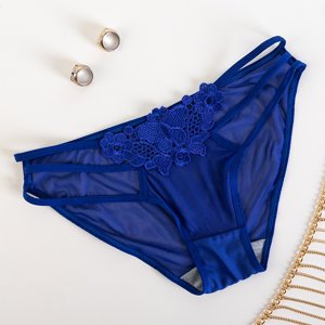 Women's cobalt panties with decorative embroidery - Underwear
