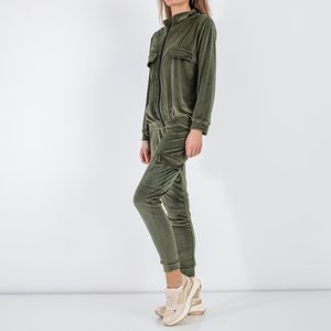 Women's dark green tracksuit with pockets - Clothing