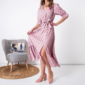 Women's dark pink polka dot long dress - Clothing