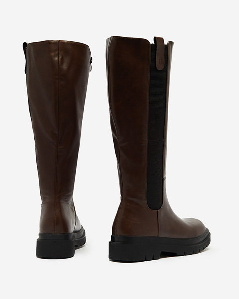 Women's eco-leather knee-high boots in brown color Orikas - Footwear