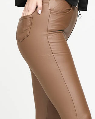 Women's eco-leather teggings pants in brown- Clothing