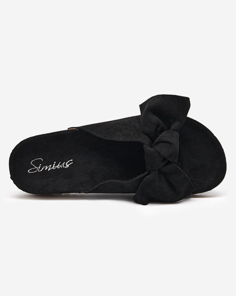 Women's eco-suede slippers with a bow in black Dofro- Footwear