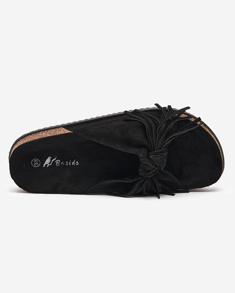 Women's flip-flops with tassels in black Guttis- Footwear