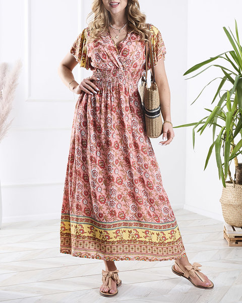 Women's floral maxi dress in pink- Clothing