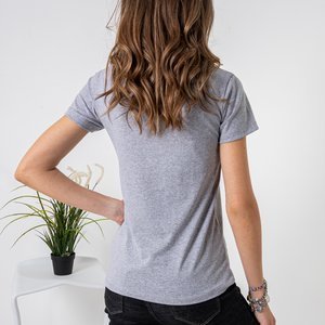 Women's gray cotton t-shirt with a print - Clothing