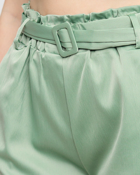 Women's green satin shorts - Clothing