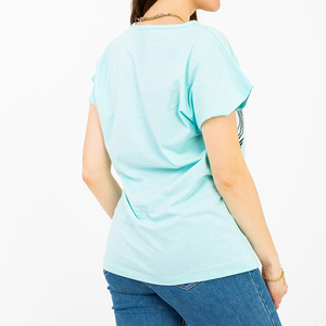 Women's mint t-shirt with color print and glitter PLUS SIZE - Clothing