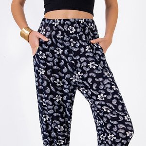 Women's navy blue patterned fabric pants PLUS SIZE - Clothing
