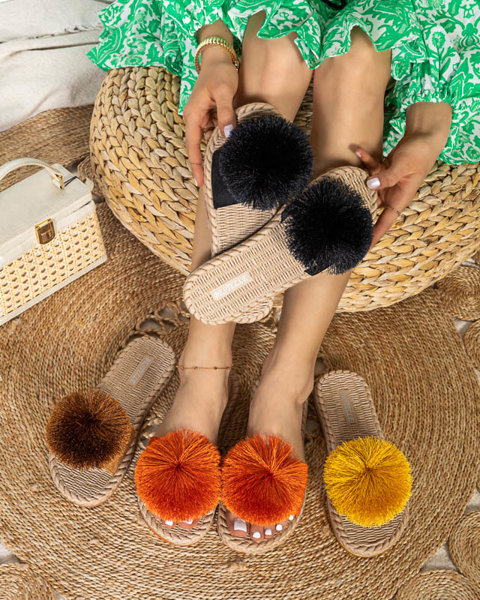 Women's orange pompom sandals Azrail - Footwear