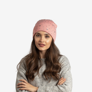 Women's pink beanie with stars and cubic zirconia - Accessories