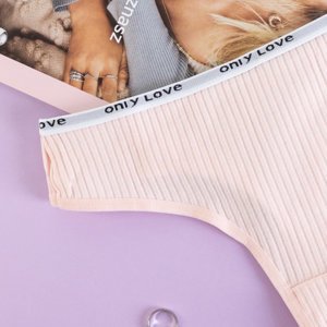 Women's pink ribbed thong with inscriptions - Underwear