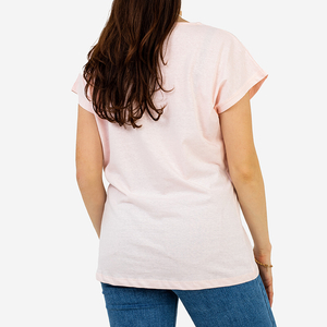 Women's pink t-shirt with a PLUS SIZE print - Clothing