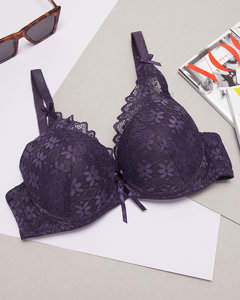 Women's purple push-up bra with lace - Underwear