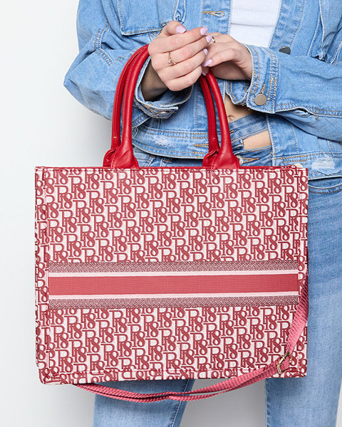 Women's red shopper bag with print - Accessories