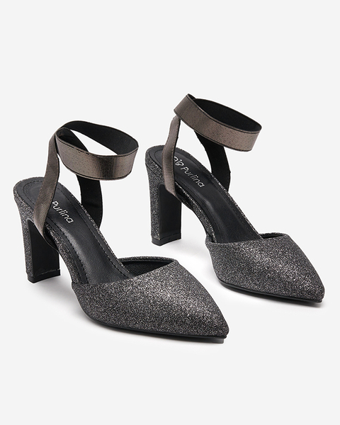 Women's sandals on a post in graphite color with glitter Brossi - Footwear