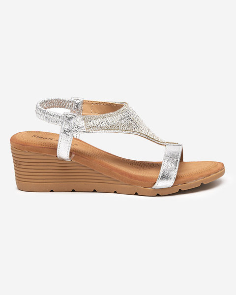 Women's sandals on a wedge heel in silver Serrifo- Footwear